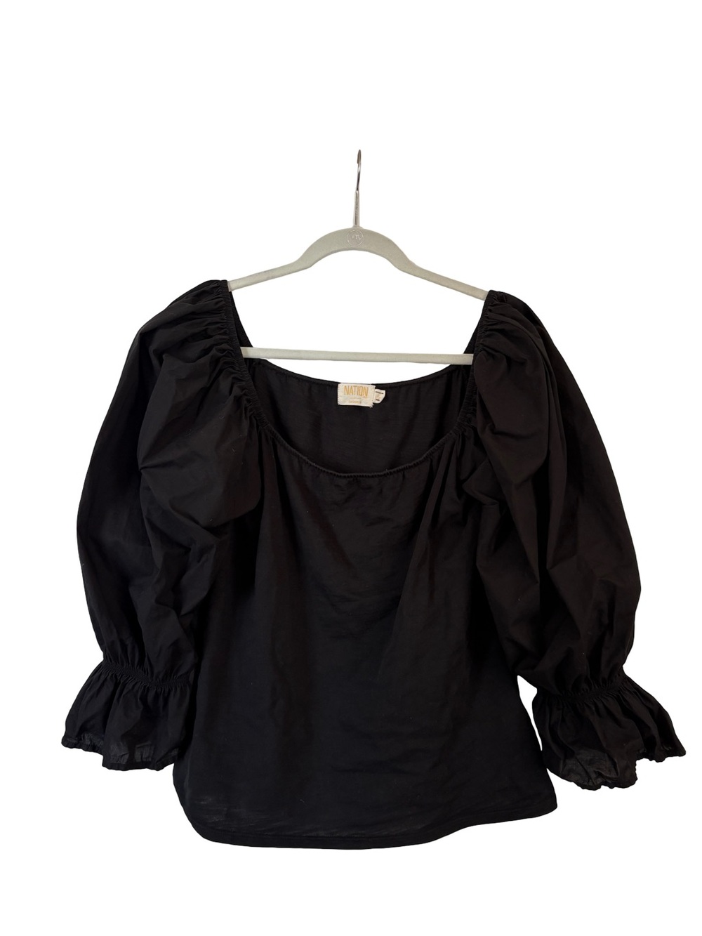 Nation LTD Black Cottom Puff Sleeve Top Size Large